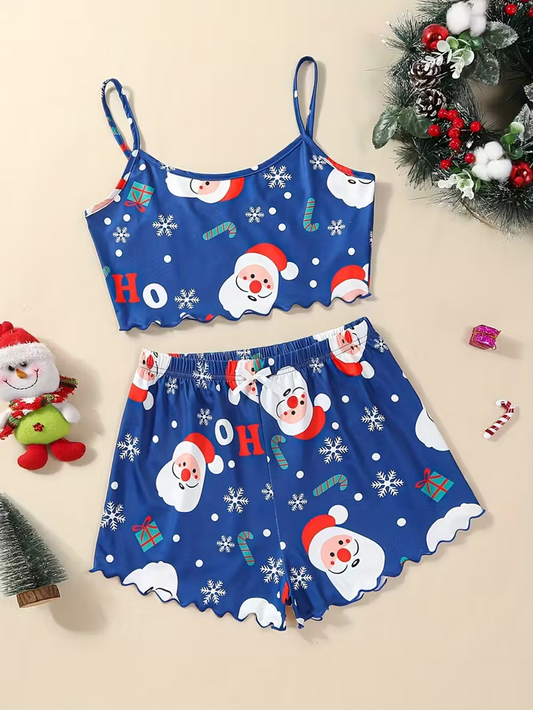 Snowflake Print Christmas Santa Pajama Set for Women