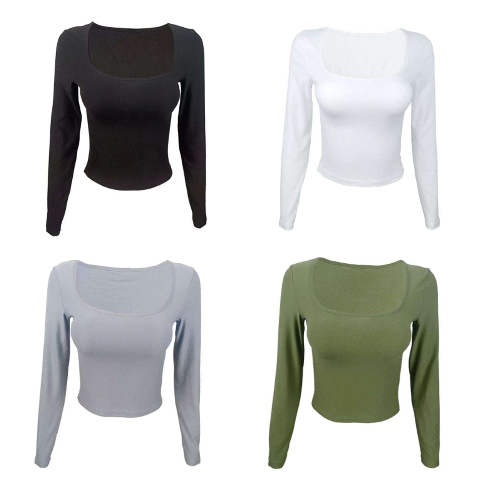 Women’s Slim Fit Long Sleeve T-shirt with Square Collar