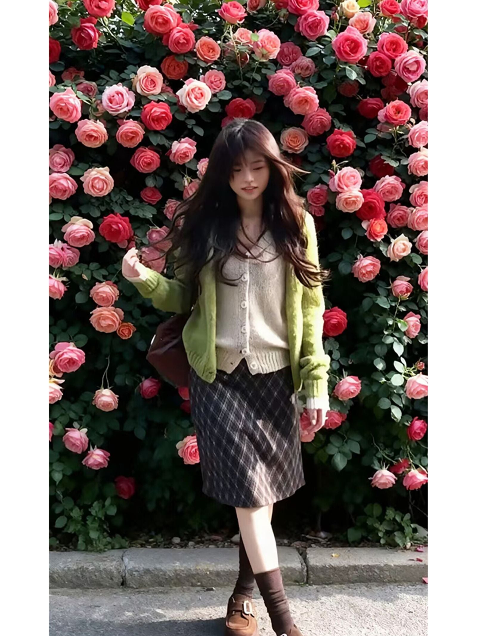 Women’s High-Waist Plaid Midi Skirt in Argyle Pattern