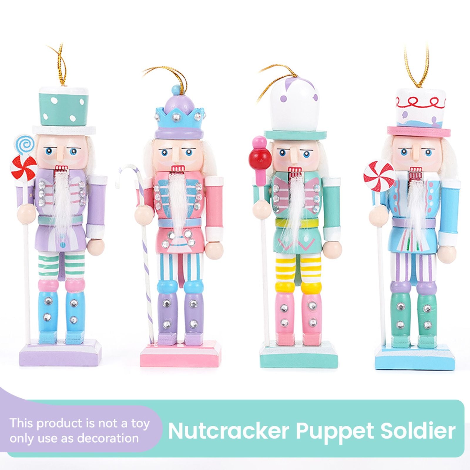 4PCS Macaron Nutcracker Soldier Christmas Tree Pendants