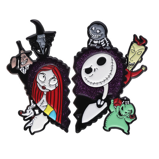 2pc Set Halloween Enamel Brooch Pins - Nightmare Before Christmas