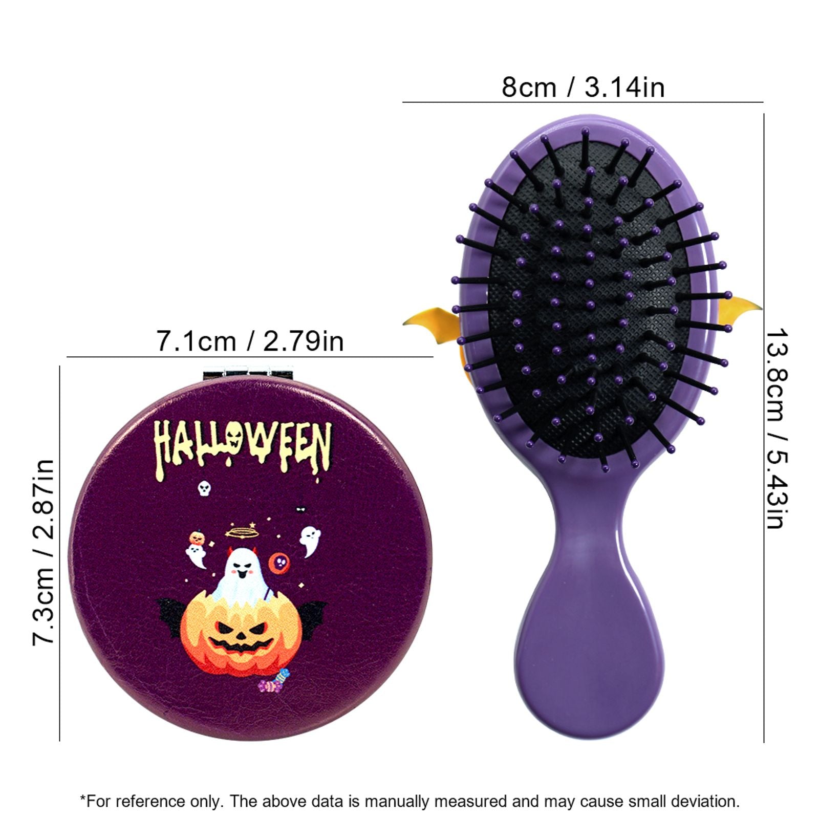 Portable Travel Mirror and Comb Set with Halloween Design