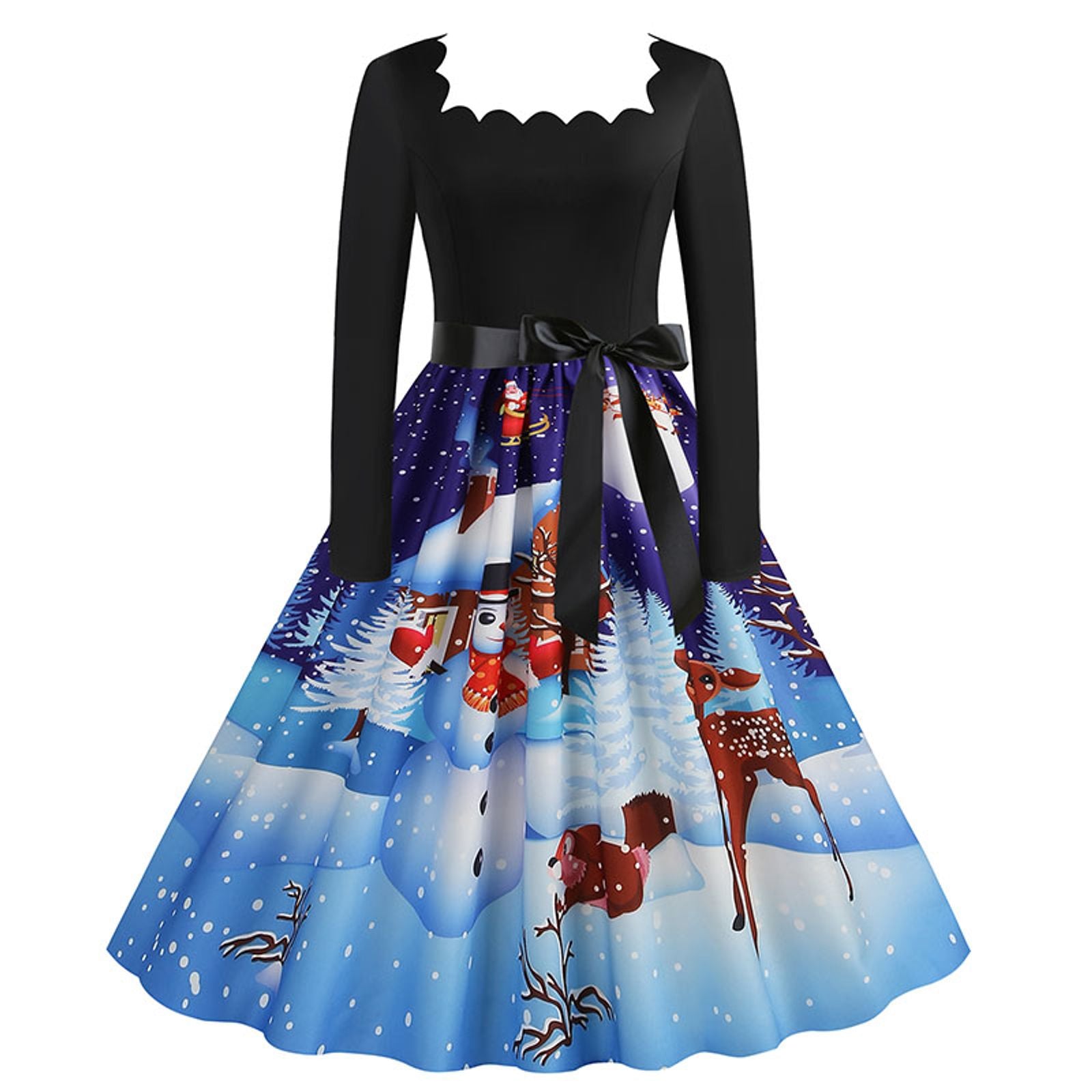 Women's Vintage Christmas Midi Dress with Square Collar