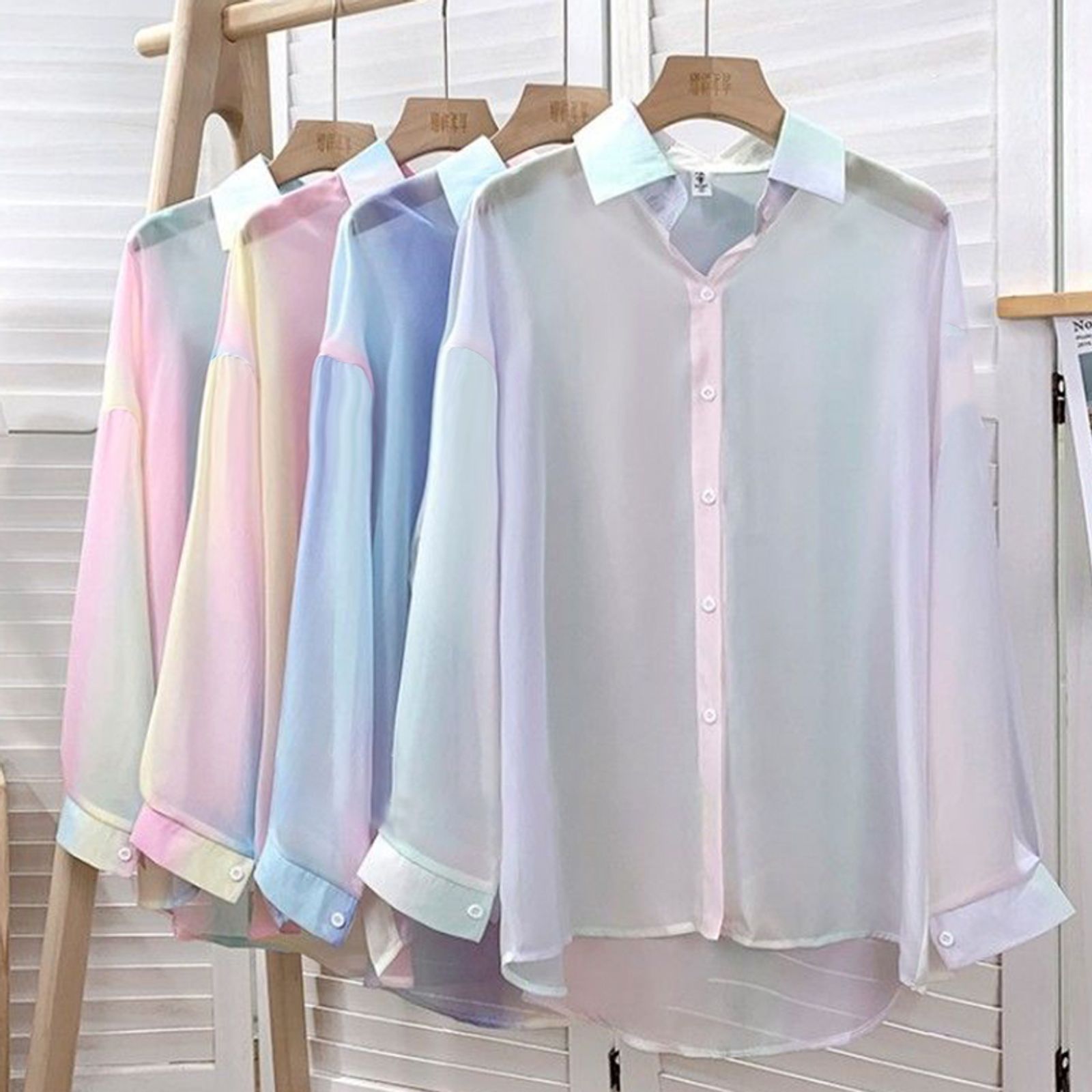 Irregular Gradient Rainbow Long Sleeve Blouse