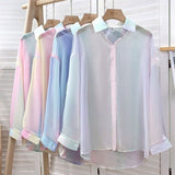 Irregular Gradient Rainbow Long Sleeve Blouse