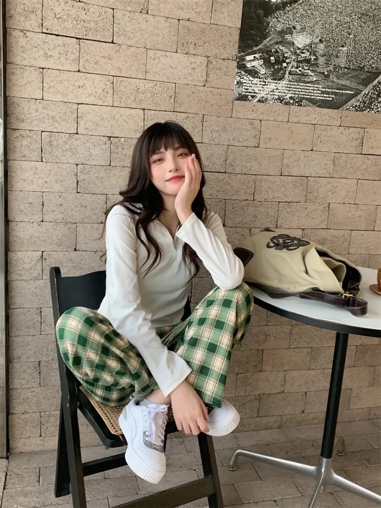 Winter Plaid Wide Leg Pants for Women