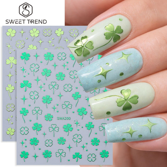 2pcs Green Four Leaves Clover Nail Art Stickers