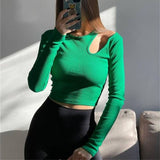 Women’s Autumn Winter Cut Out Long Sleeve Crop Top