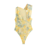 Leopard Print Mesh Sleeveless Bodysuit for Women