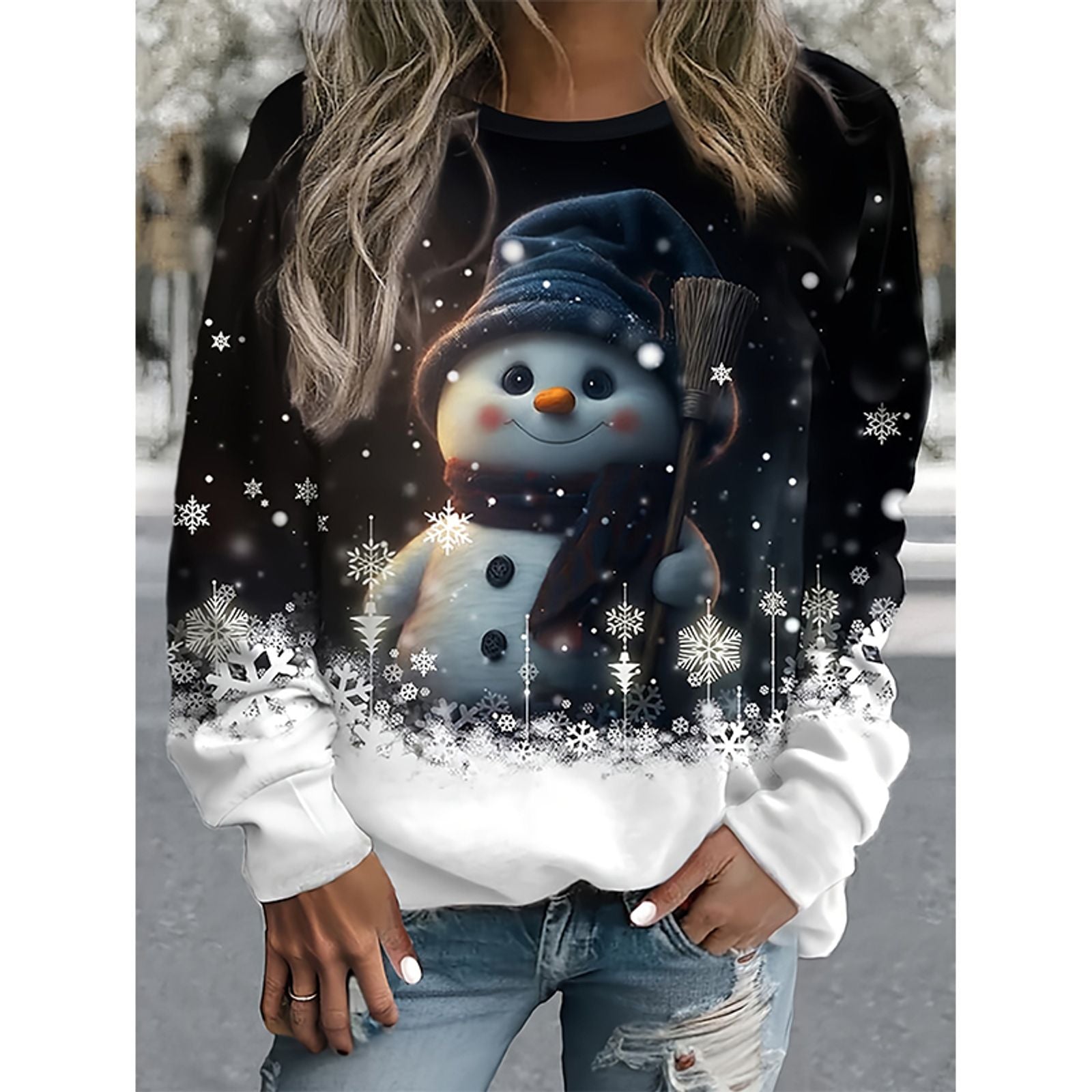 Christmas Snowman 3D Print Sweatshirt for Women