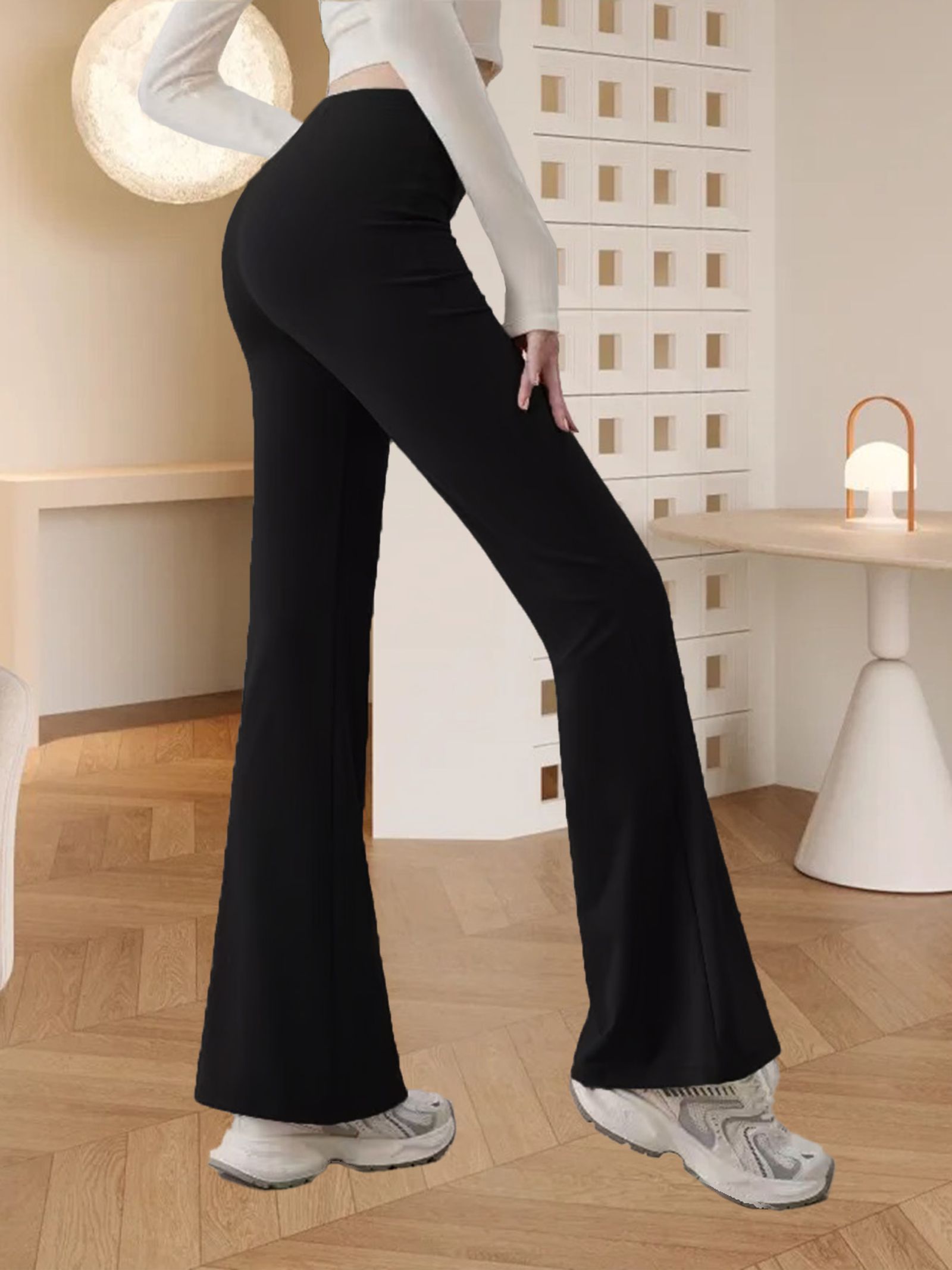 Women’s Black High-Waist Slimming Micro-Flared Sports Pants