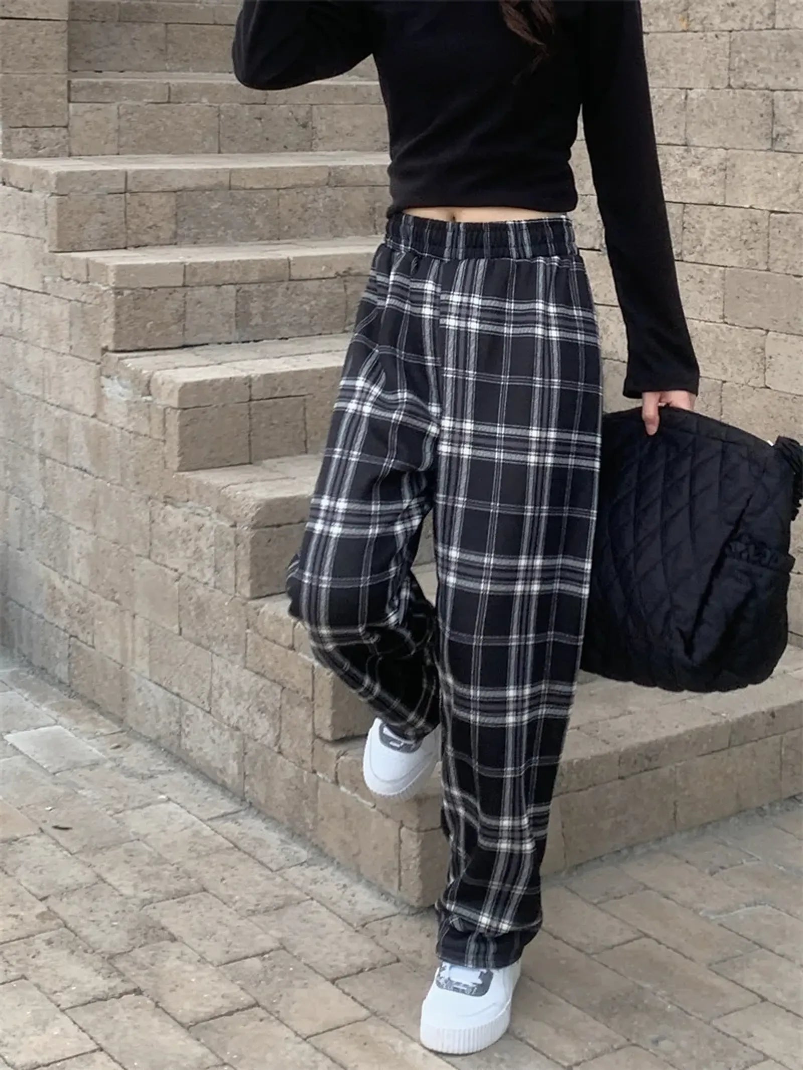 Winter Plaid Wide Leg Pants for Women