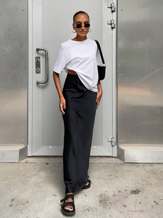 Elegant High Waist Black Trumpet Skirt for Women