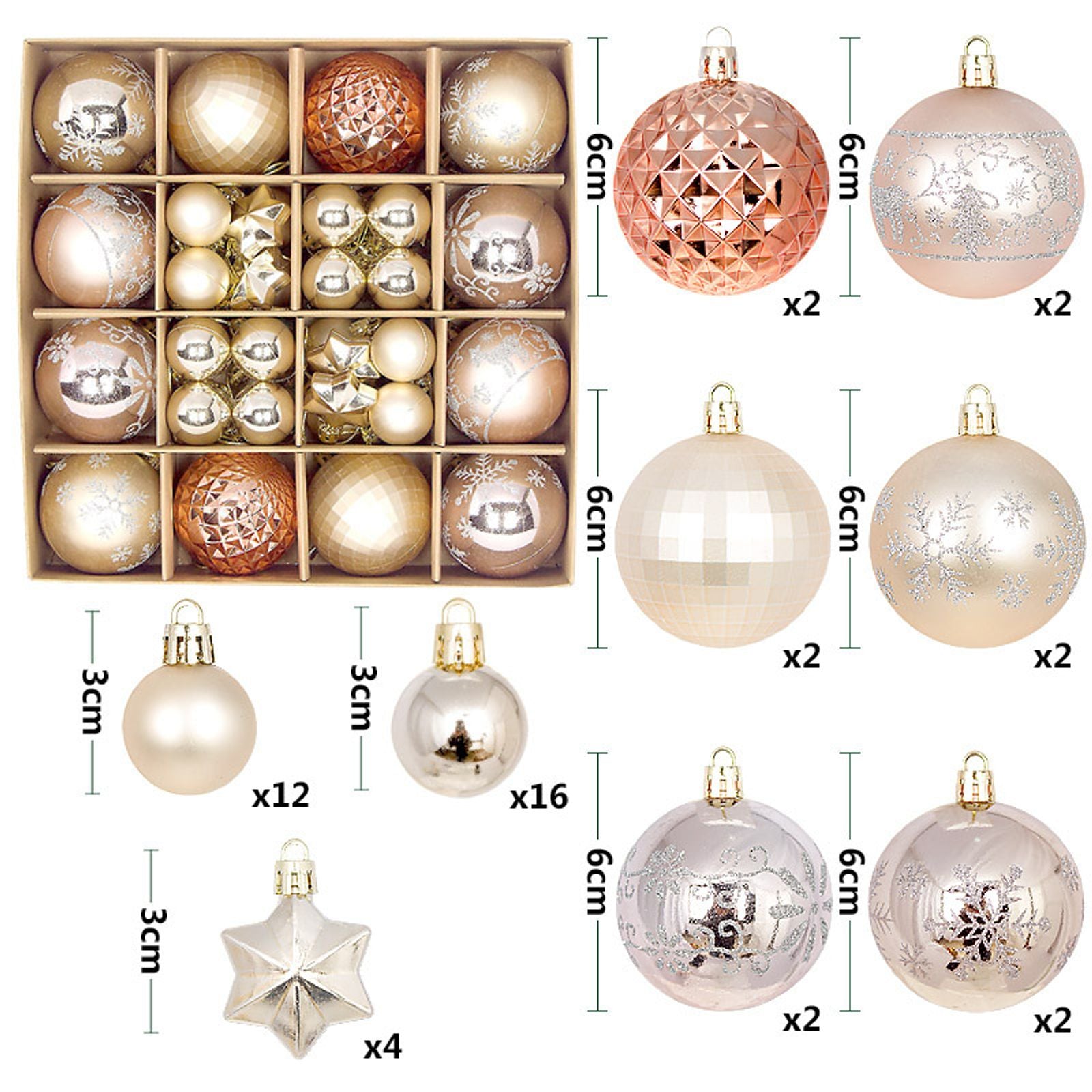 44Pcs Christmas Ball Ornaments for Home Decor