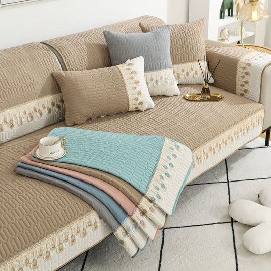 Luxurious Feather Embroidery Quilted Sofa Cover