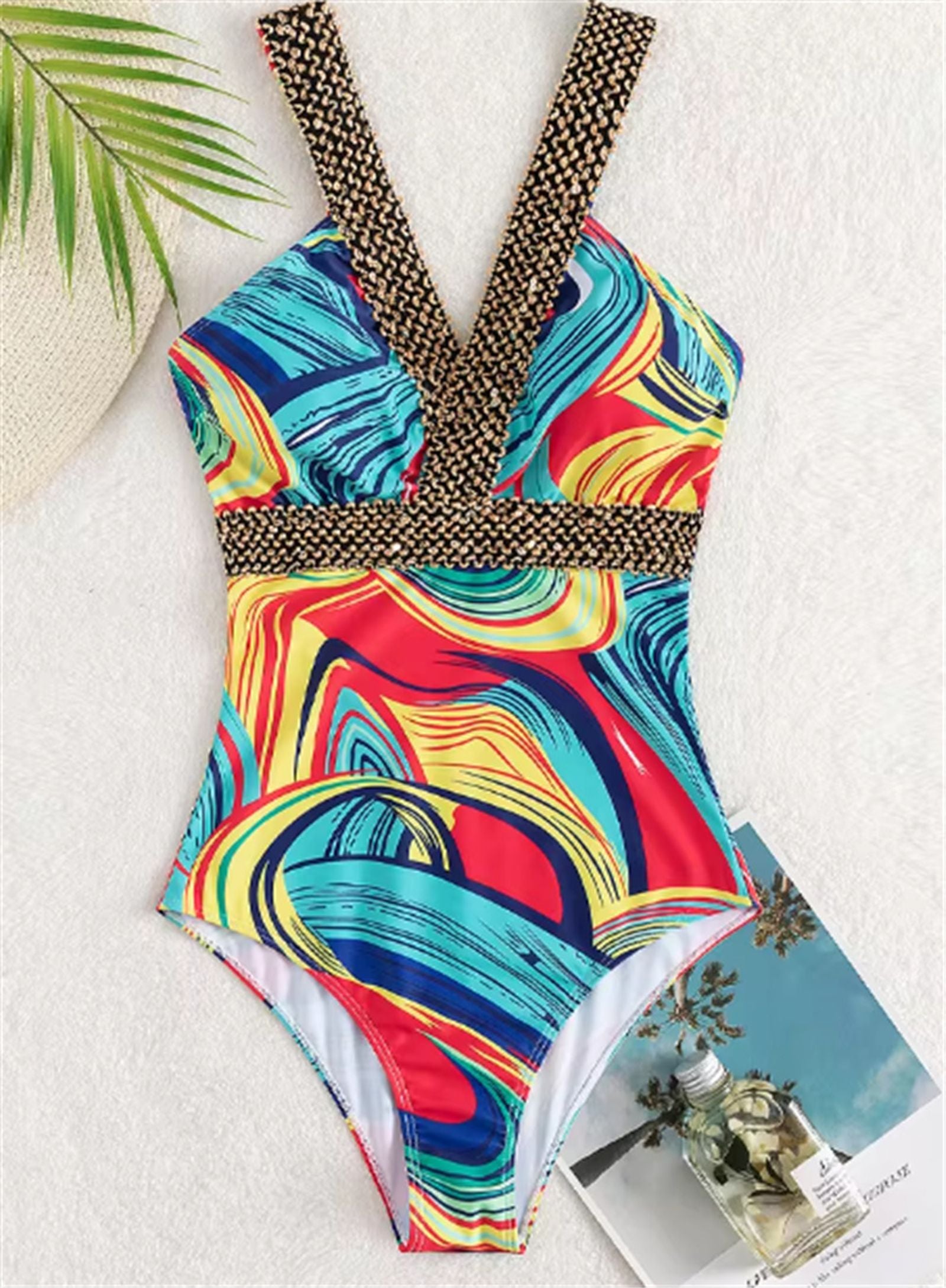 Sexy Print Strapped One Piece Swimsuit for Women