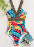 Sexy Print Strapped One Piece Swimsuit for Women