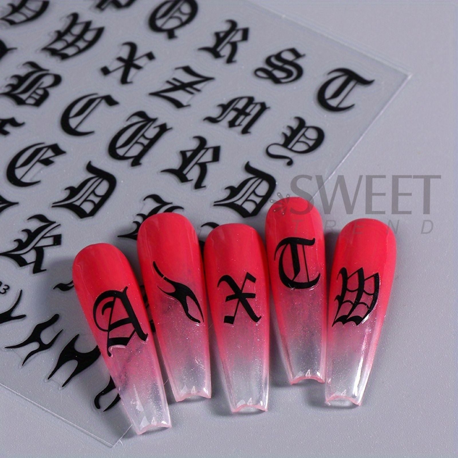 Gothic Letter Nail Stickers - 2 Pcs Black & White