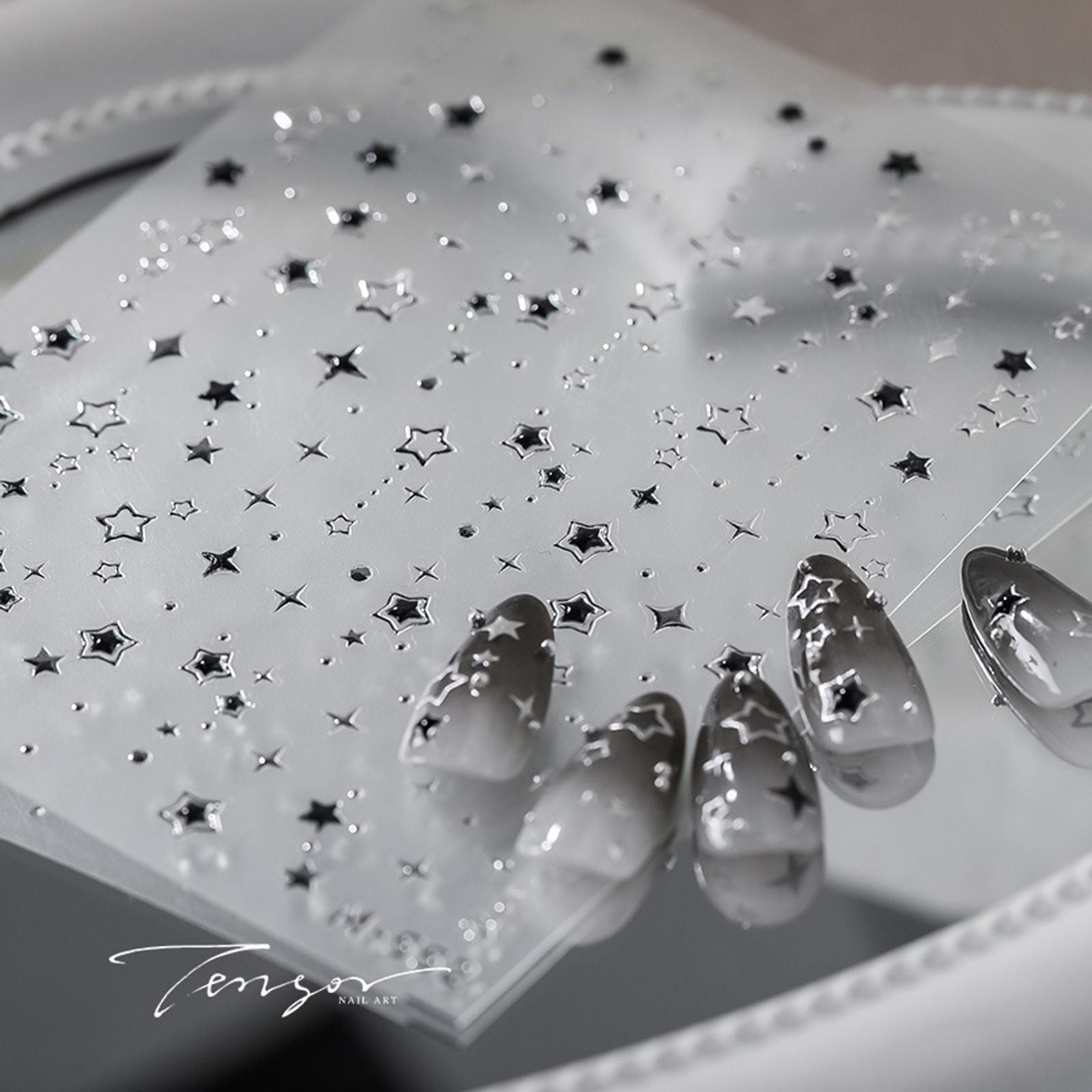 5D Luxury Star Nail Stickers - Black & Silver Nail Decals