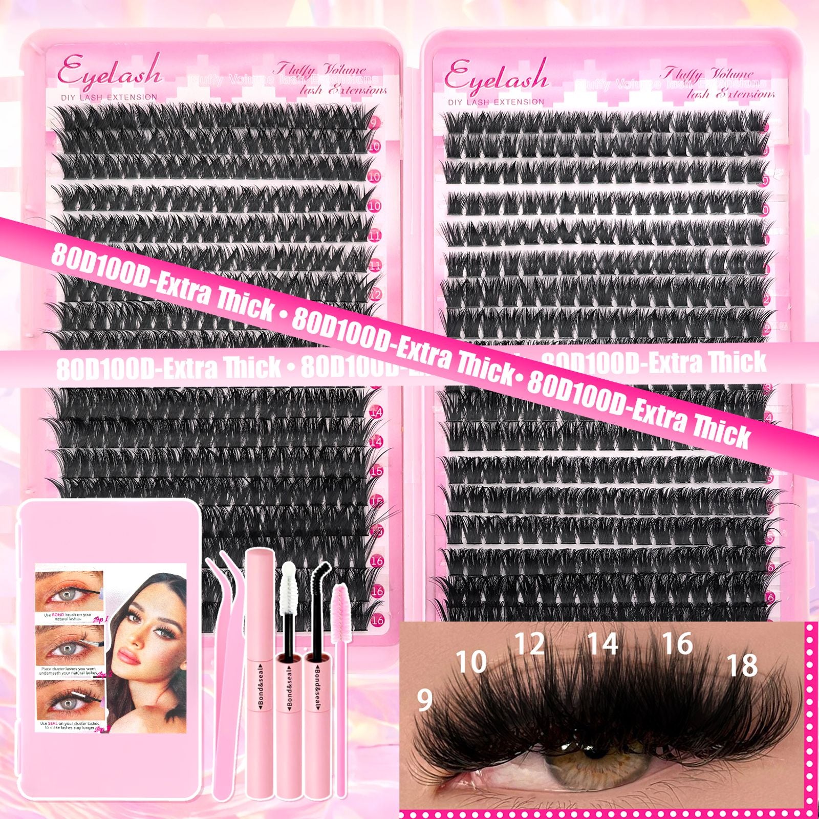 DIY Lash Extension Kit with 720pcs Lash Clusters