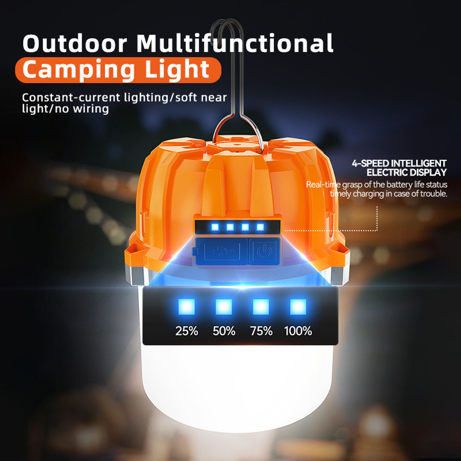 500W Rechargeable LED Camping Lantern with Power Display