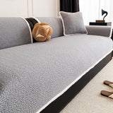 Warm Solid Sherpa Fleece Sofa Cover with Non-Slip Binding