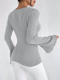 2024 Women’s V-Neck Solid Color Long Sleeve Knitted T-Shirt