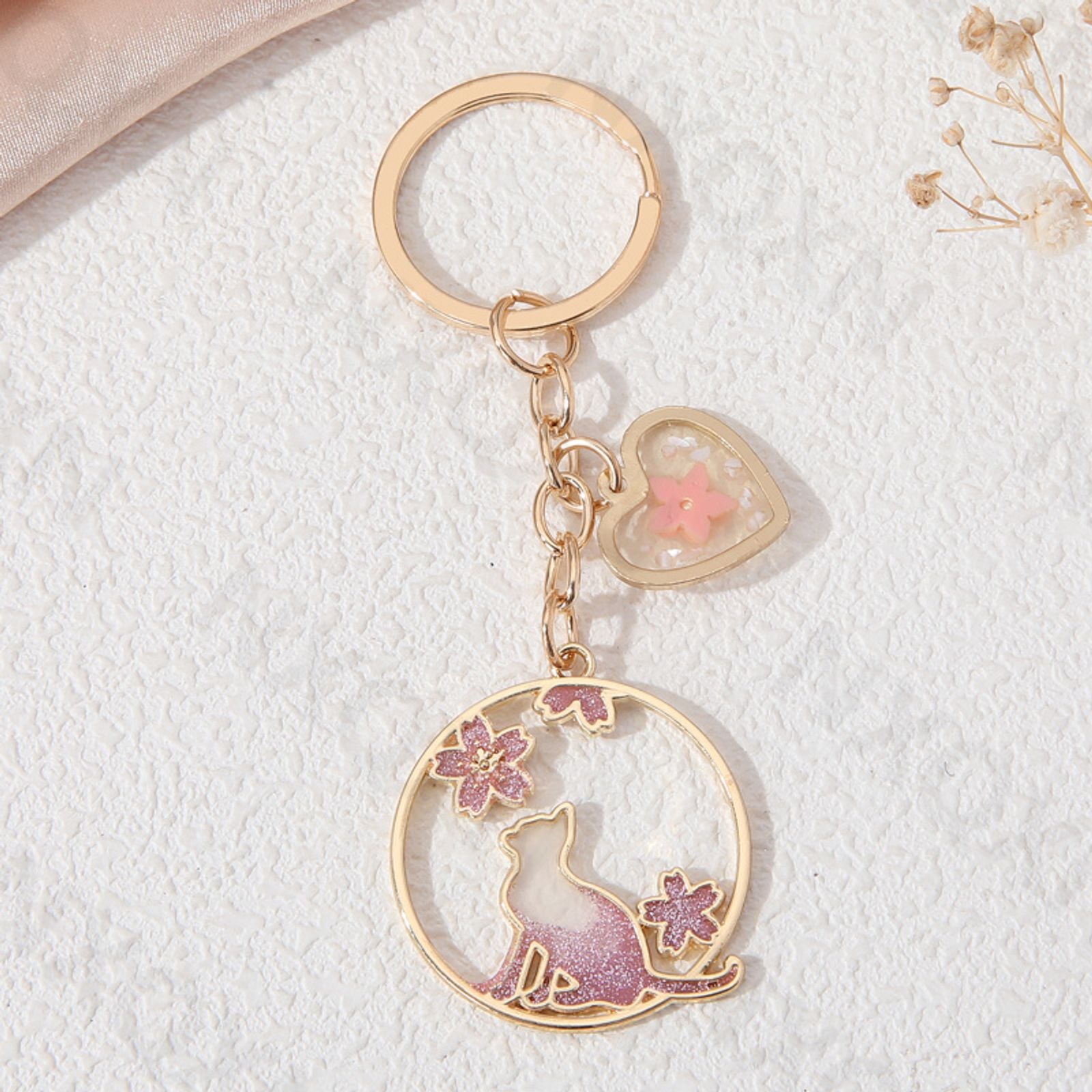Cherry Blossom Cat Keychain - Handmade Friendship Gift
