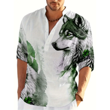 Men's Oversized Wolf 3D Printed Henley Shirt