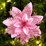 20 Pcs Glitter Artificial Christmas Flowers for Holiday Decor