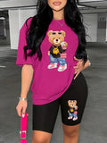 Summer Women's Bear Cartoon Print T-Shirt and Shorts Set