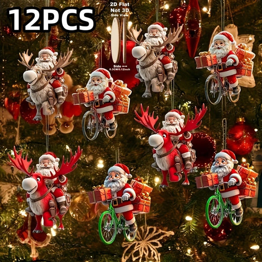 12-Piece Wooden Santa Claus Ornament Set