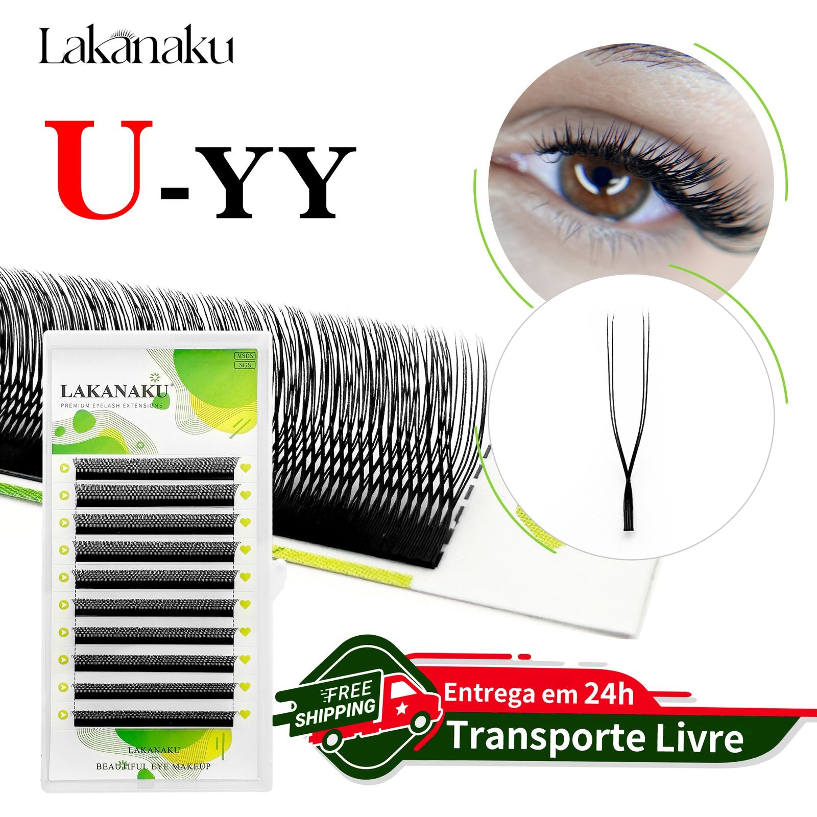 Lakanaku 2D Eyelash Extensions - U YY Fiber Double Tips