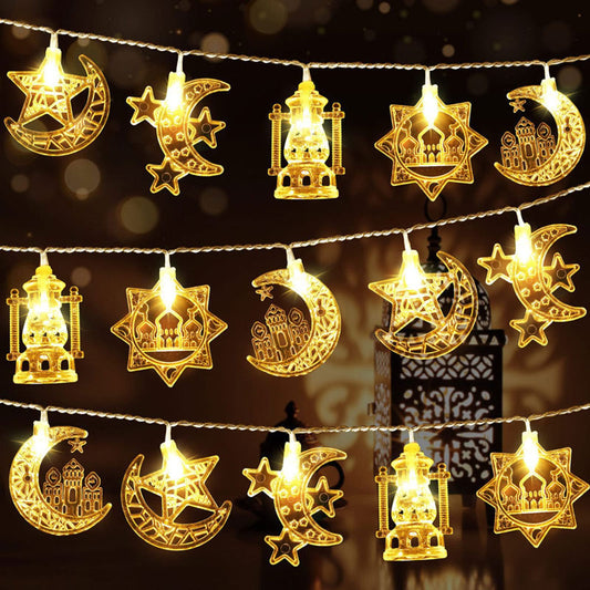 EID Mubarak LED String Lights - Moon & Star Lanterns