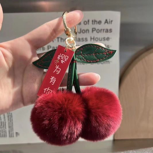 Cute Soft Fluffy Red Rabbit Fur Ball Keychain