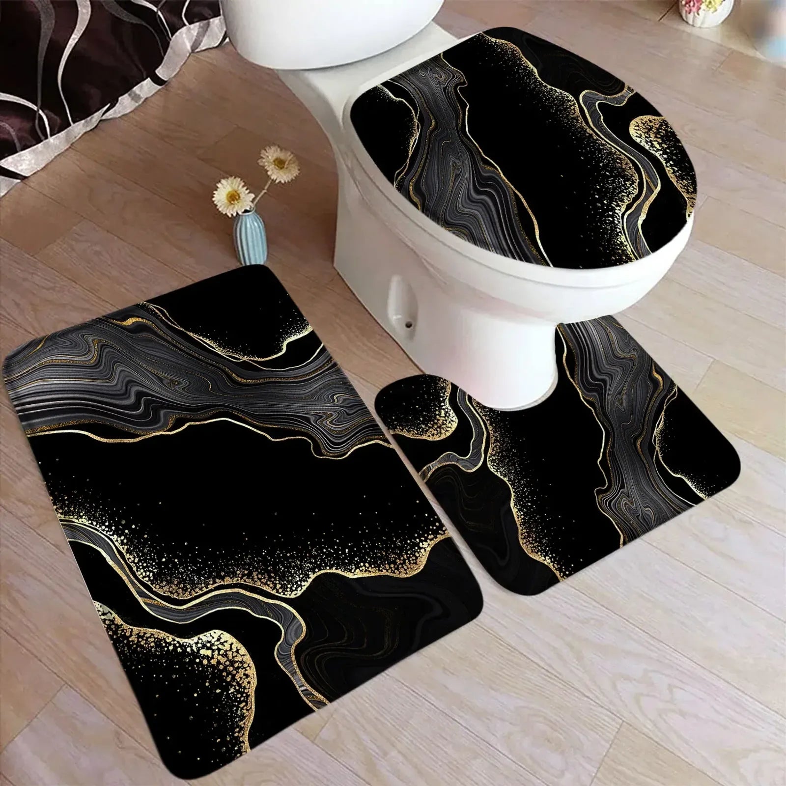 Abstract Blue Marble Bath Mat Set