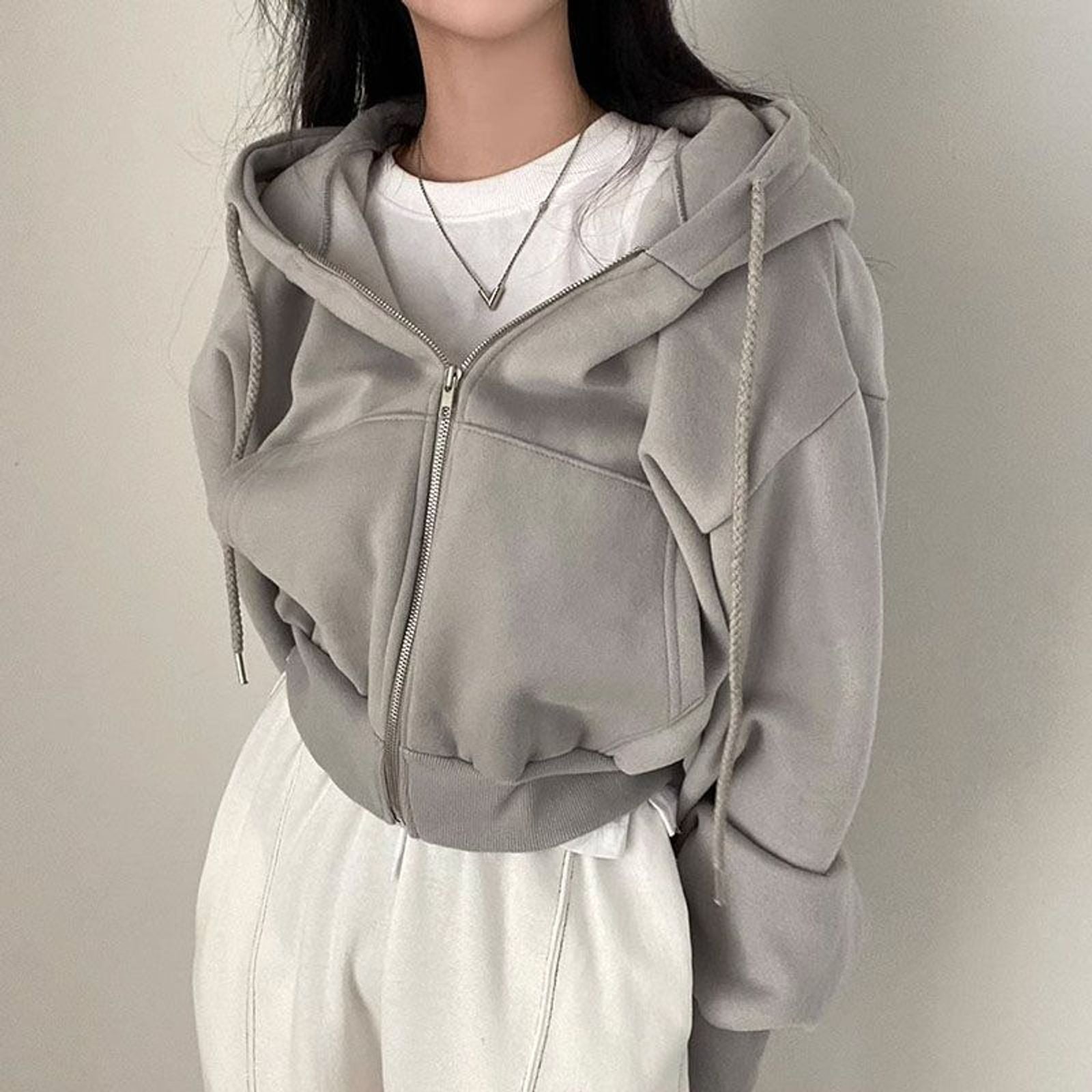Women's Fleece Lined Hooded Crop Top Sweatshirt