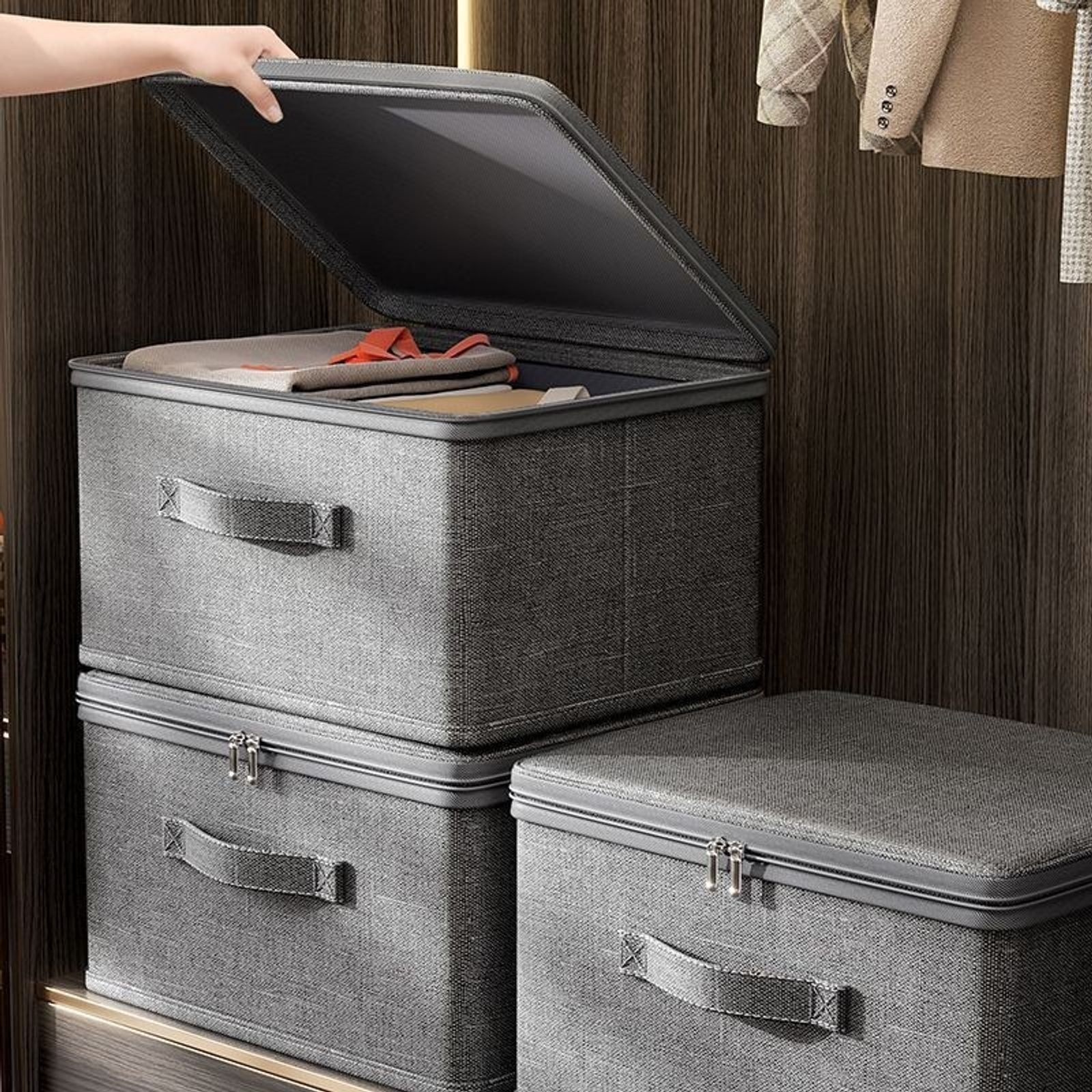 Foldable Cationic Fabric Storage Box with Soft Lid