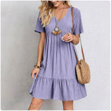 Women's Summer Peplum Dress with V-Neck and Ruffle Hem