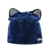 Women's Warm Velvet Cat Beanie with Flashing Rhinestones