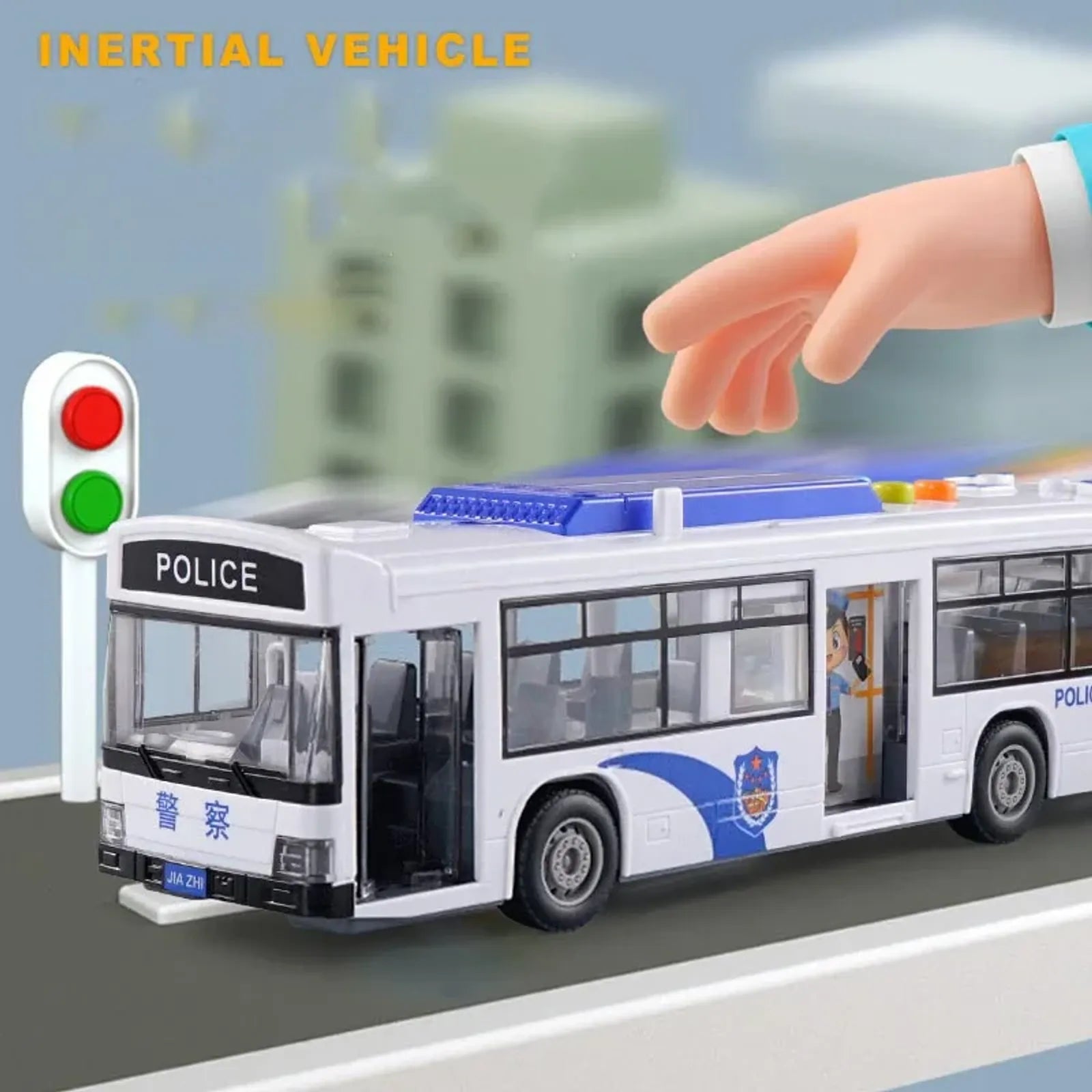 Large Police Bus Pull Back Vehicle with Lights and Music