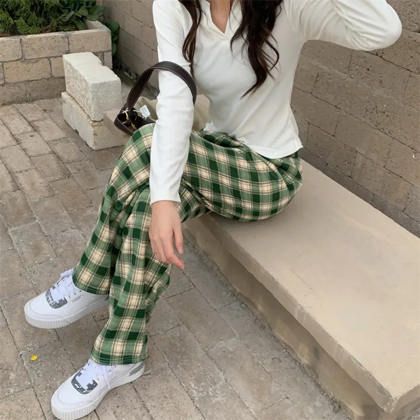 Winter Plaid Wide Leg Pants for Women
