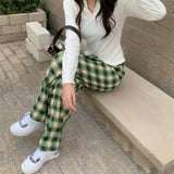 Winter Plaid Wide Leg Pants for Women