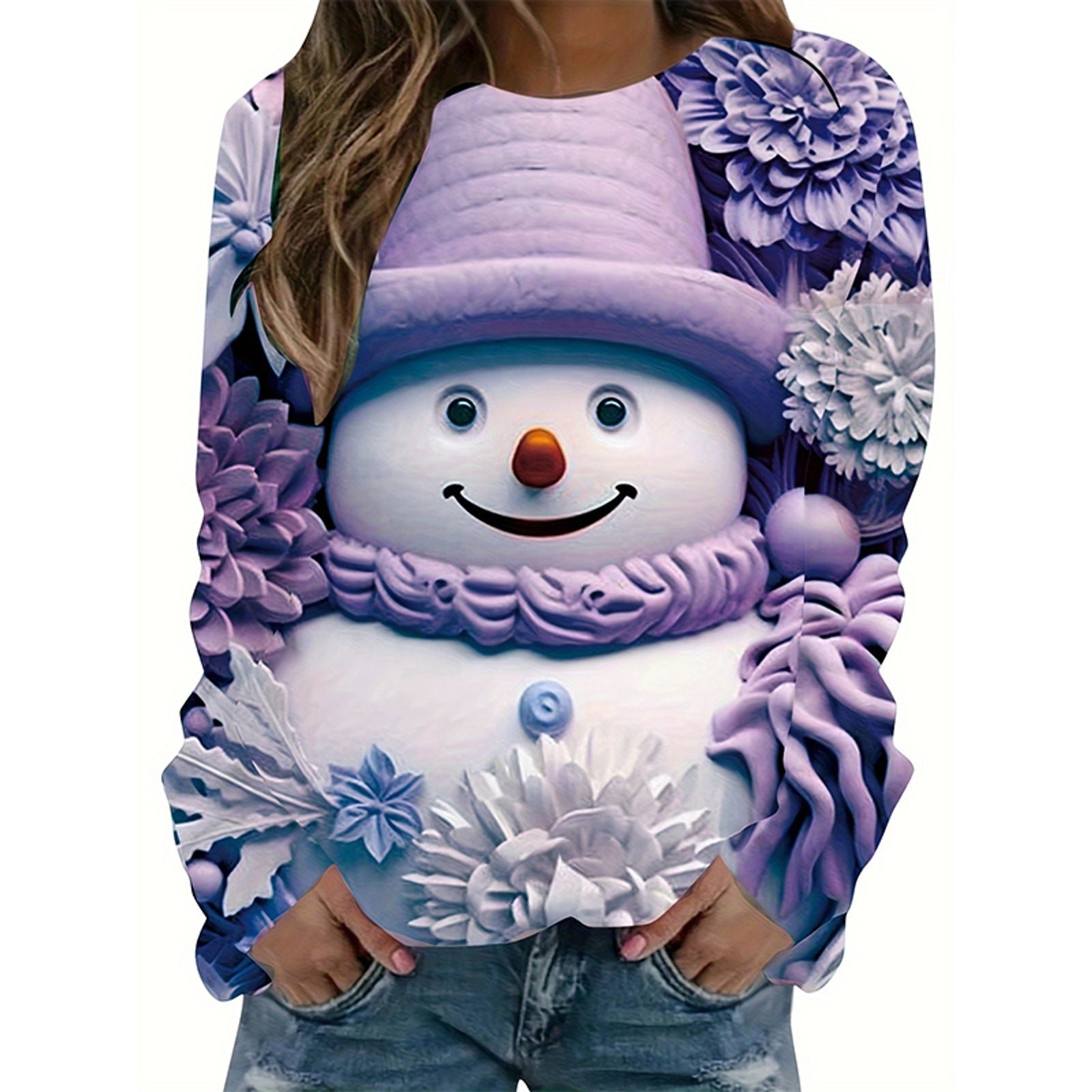 Christmas Snowman 3D Print Sweatshirt for Women