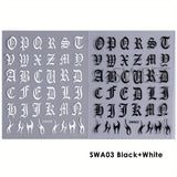 Gothic Letter Nail Stickers - 2 Pcs Black & White