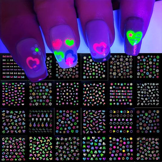 30 Sheets Glow in The Dark Nail Stickers - Glittery Self-Adhesive