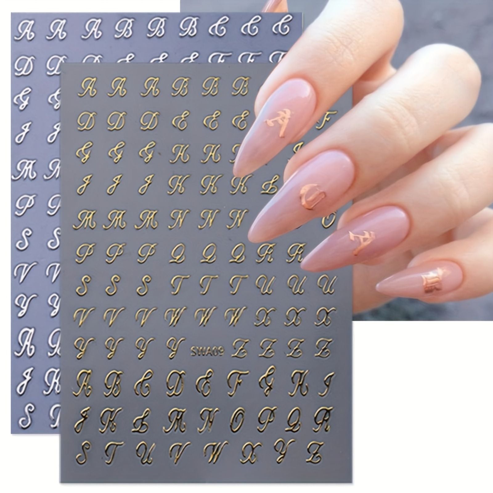 Retro 3D English Letters Nail Stickers - 4/8 Sheets