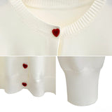 Women's O-Neck Heart Button Sweater Cardigan with Bow Embroidery