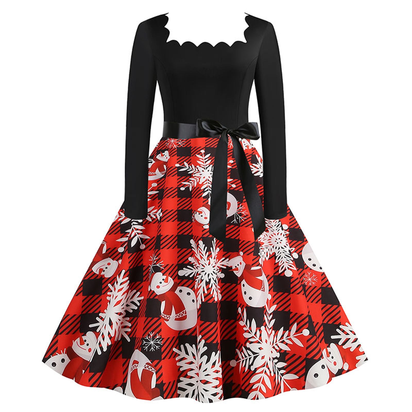 Women's Vintage Christmas Midi Dress with Square Collar