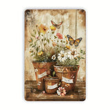 Vintage Floral Pots Butterfly Tin Sign Wall Art
